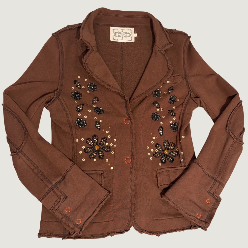 Beaded Blazer Womens Medium Brown Good